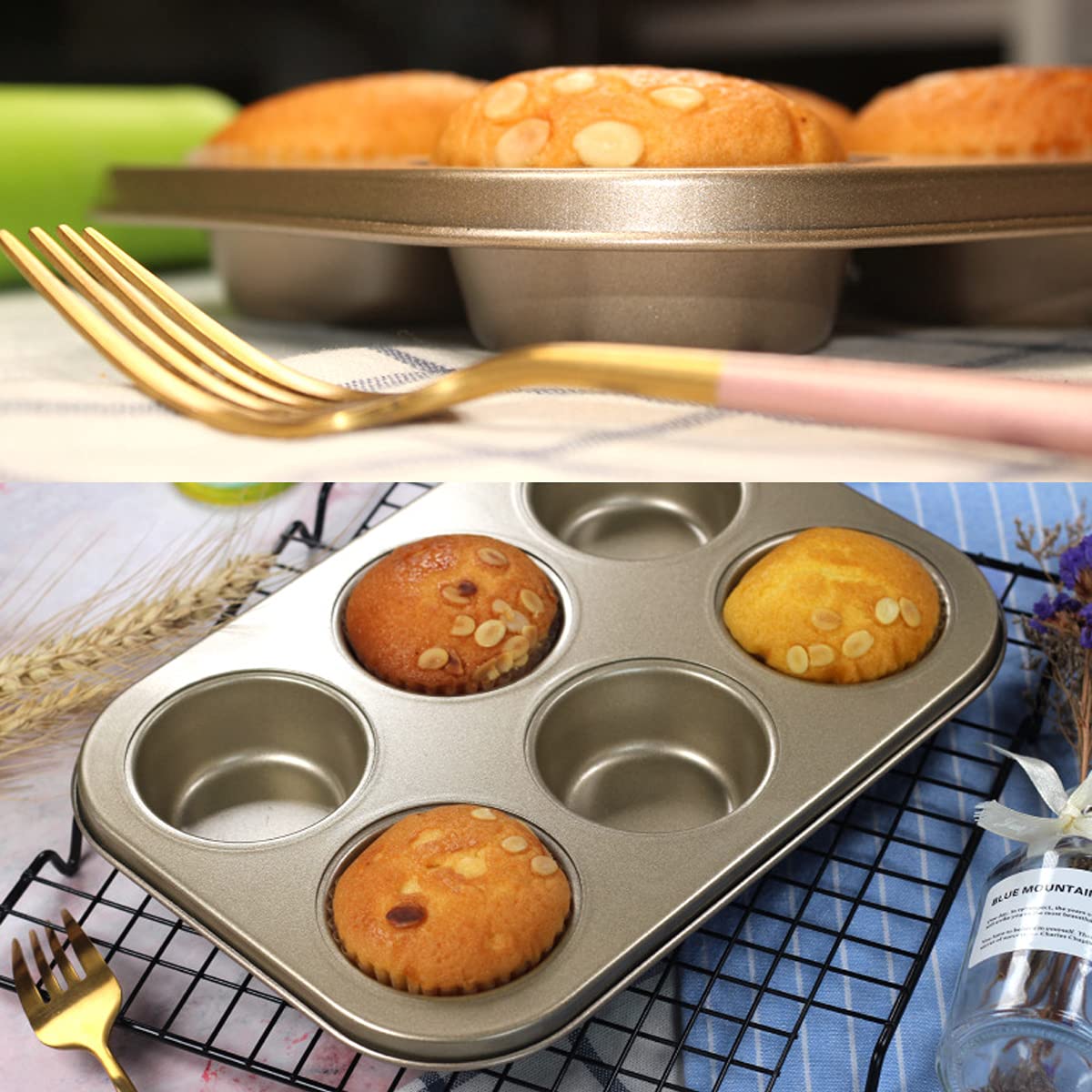 tomedeks-lot-4-mini-moules-muffins-6-cases-or-et-noir image 4