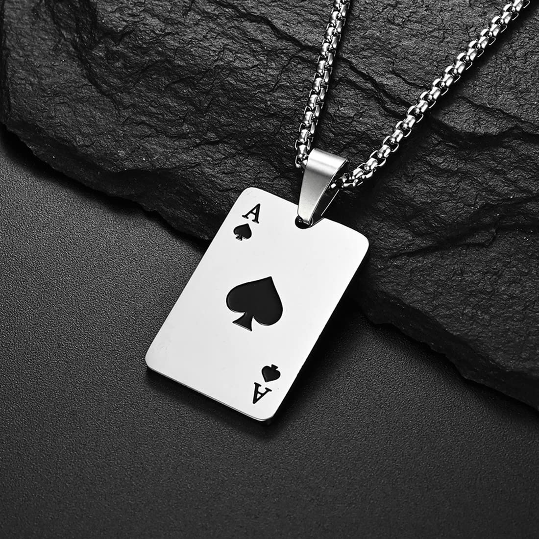 tomedeks-as-de-pique-collier-acier-inoxydable-argent-homme image 3