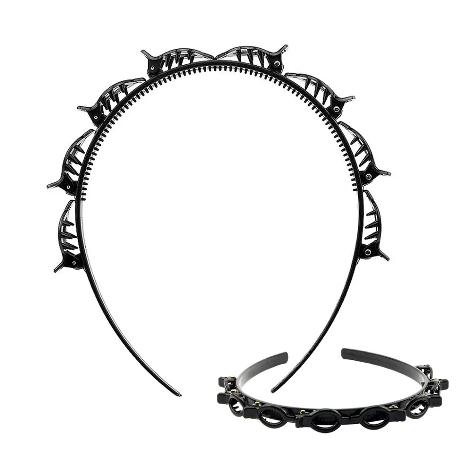 tomedeks-bandeau-cheveux-double-frange-torsad-noir-mariage image 1