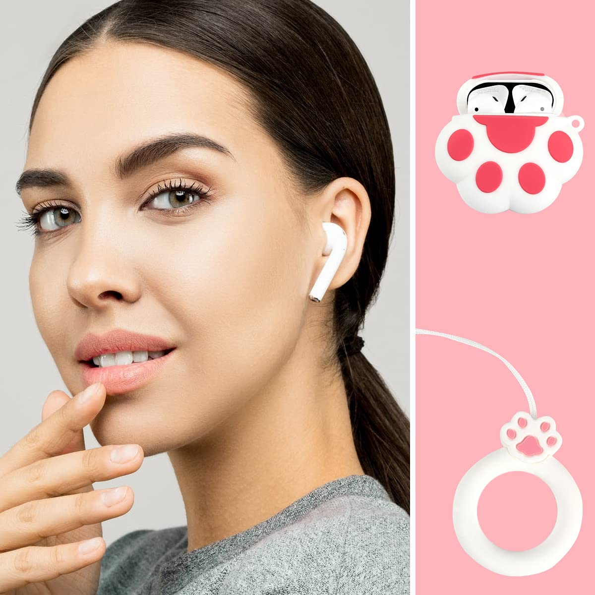tomedeks-coque-airpods-1-2-silicone-patte-chat-blanche image 5