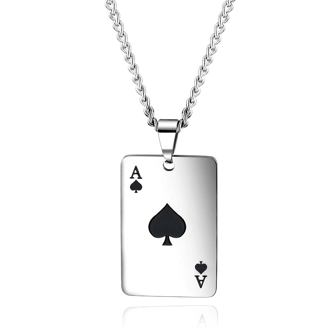 tomedeks-as-de-pique-collier-acier-inoxydable-argent-homme image 1