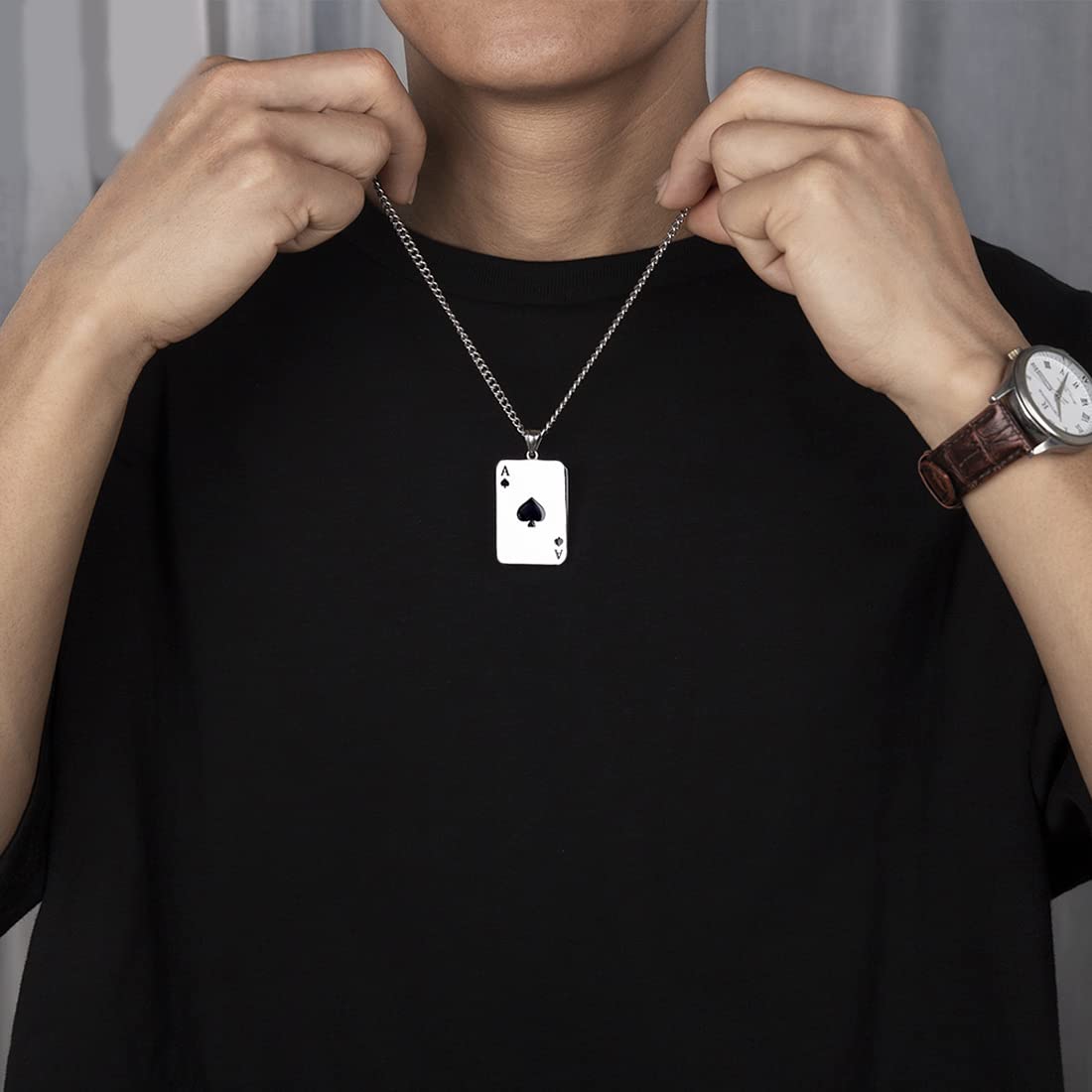 tomedeks-as-de-pique-collier-acier-inoxydable-argent-homme image 6