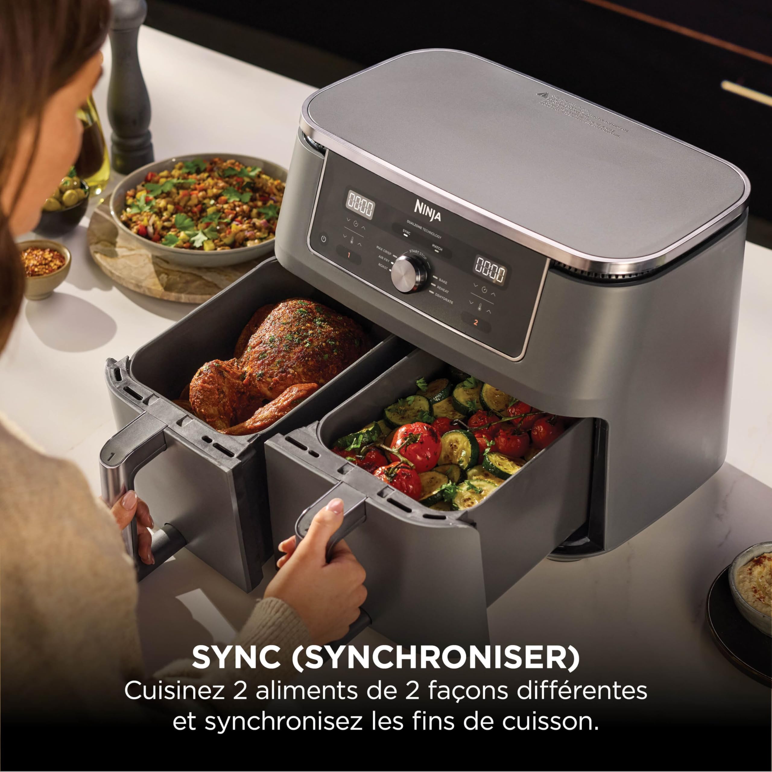 ninja-dual-zone-max-dz400eustgd-friteuse-double-9-5-l-stone image 3