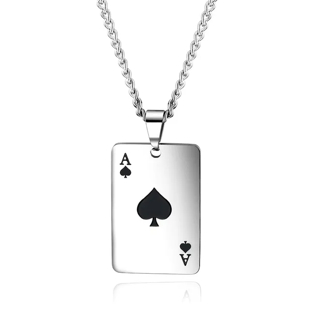 tomedeks-as-de-pique-collier-acier-inoxydable-argent-homme image 1