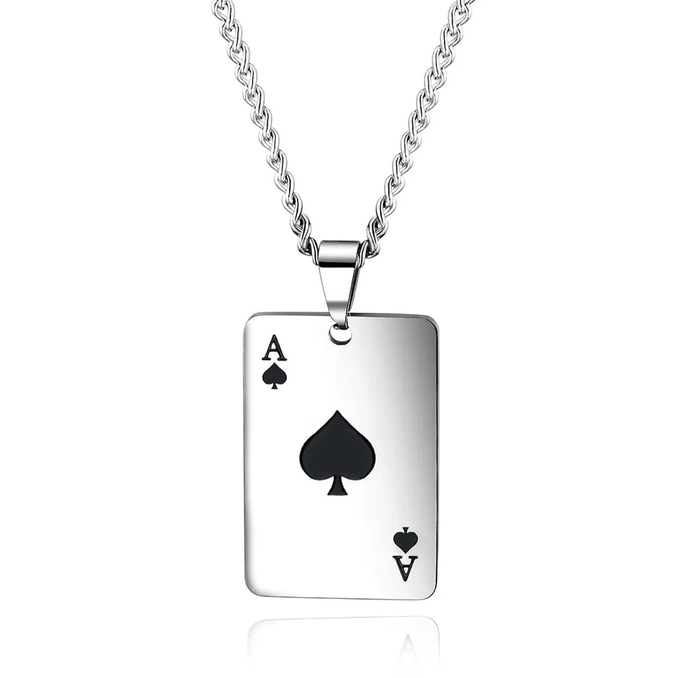 tomedeks-as-de-pique-collier-acier-inoxydable-argent-homme image 1